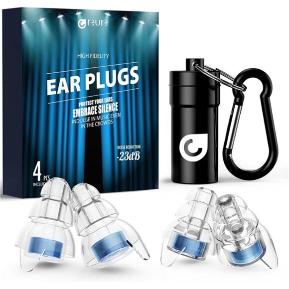 High Fidelity Concert Ear Plugs, Noise Cancelling Silicone Ear Plugs 2 Pairs - Picture 1 of 7